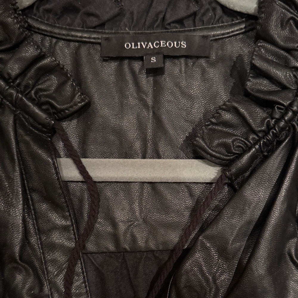 Oliveaceous Black  faux Leather blouse